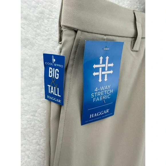 HAGGAR Mens Big & Tall Cool 18 PRO Classic-Fit Stretch Flat Tan Shorts Size 48 - Picture 6 of 11